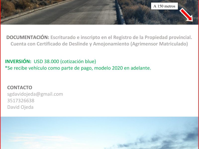 DUEÑO VENDE TERRENO FRENTE AL LAGO B° RESIDENCIAL - EL CALAFATE